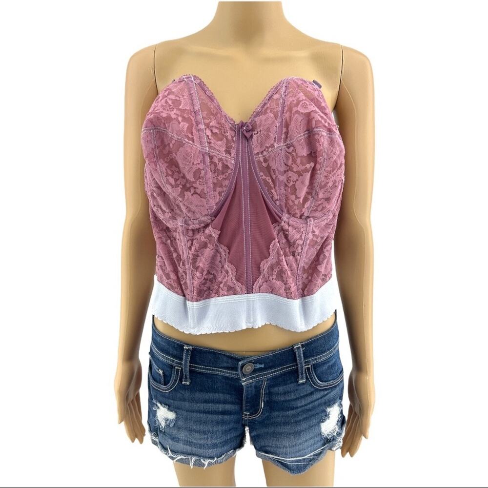 Goddess 46C American VINTAGE 90s Purple & Lilac Hand Dyed Floral Lace Bustier